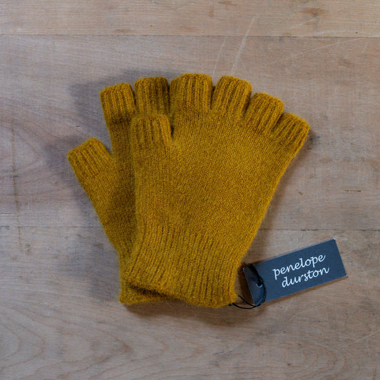 Penelope Durston Short Angora and Lambswool Fingerless Gloves Old Gold | Penelope Durston | Miss Arthur | Home Goods | Tasmania
