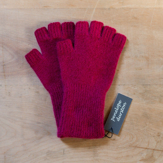 Penelope Durston Angora and Lambswool Fingerless Gloves Raspberry | Penelope Durston | Miss Arthur | Home Goods | Tasmania