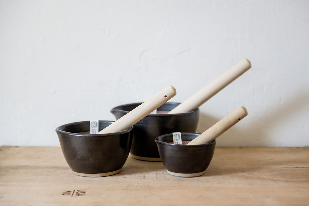 Handmade Black Suri Bowl and Pestle Medium | Motoshige | Miss Arthur | Home Goods | Tasmania